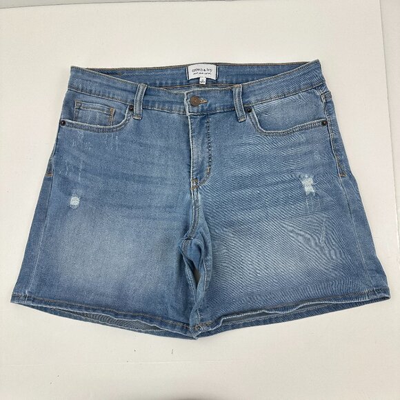 crown & ivy Pants - Crown & Ivy Distressed Womens size 10 Medium Wash Blue Denim Jean Shorts